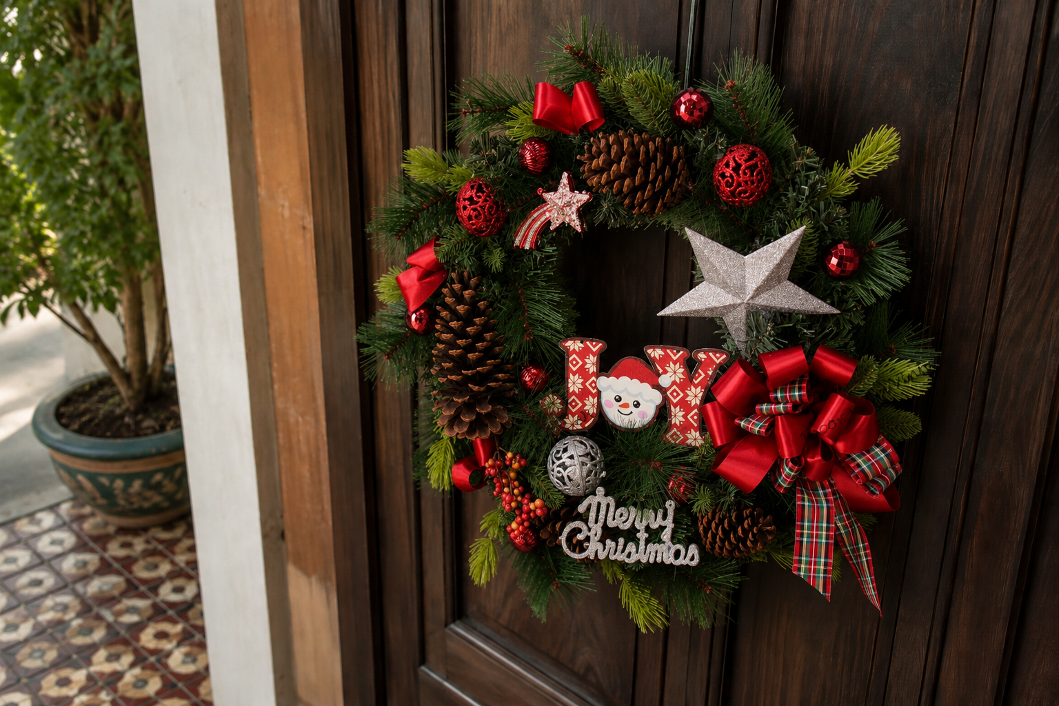 Vòng hoa Noel treo cửa chính