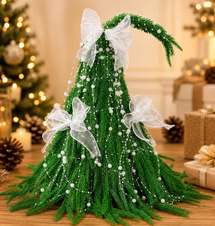 Cây Thông Rũ Lá PE Hình Nón NON08 NƠ Trang Trí Giáng Sinh Cây Thông Noel (Kèm Đèn)