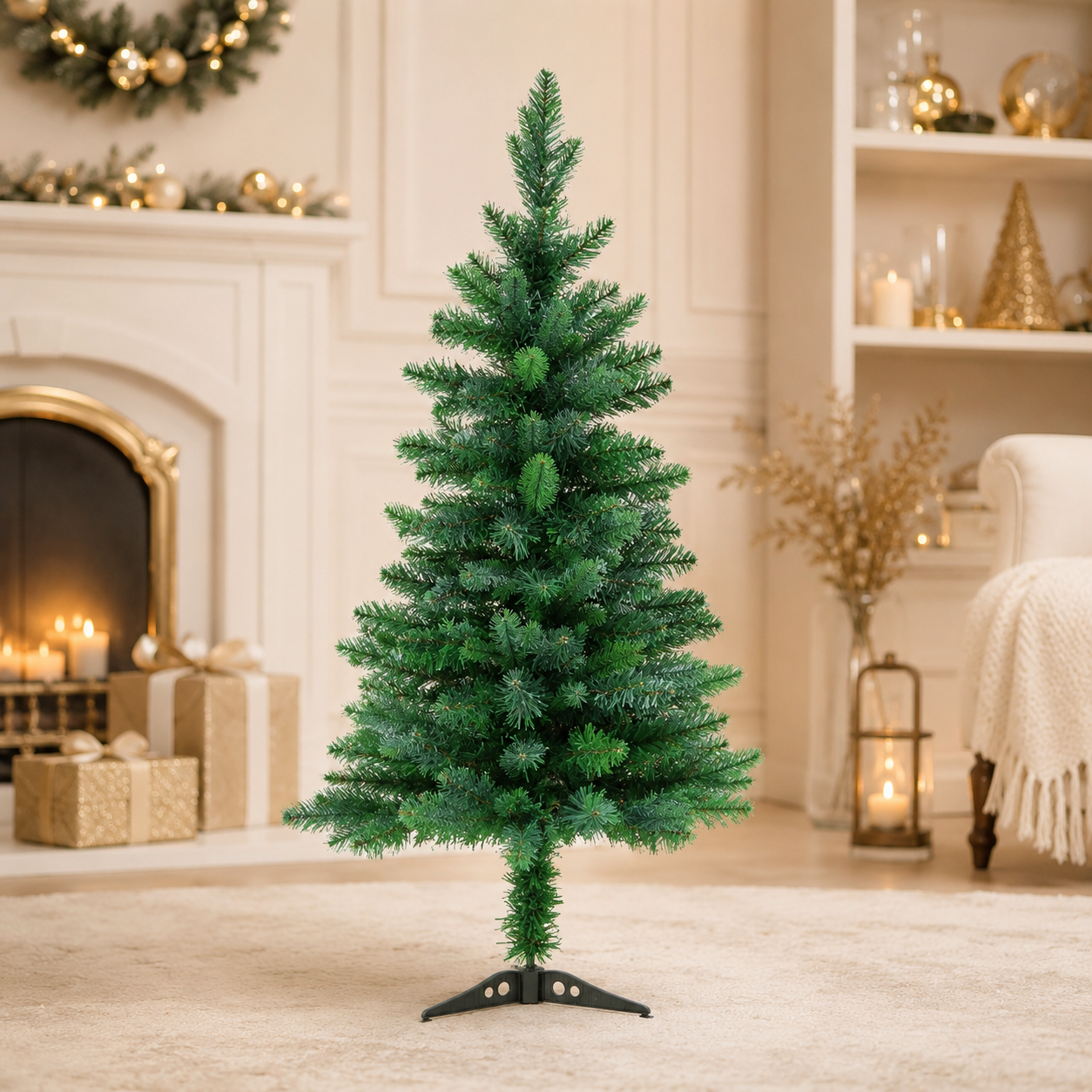 Cây Thông Xanh Mix Lá PVC Và PE C22 Lá Nhọn cao 60cm, 90cm loại tán dày rậm Cây Thông Trang Trí Noel