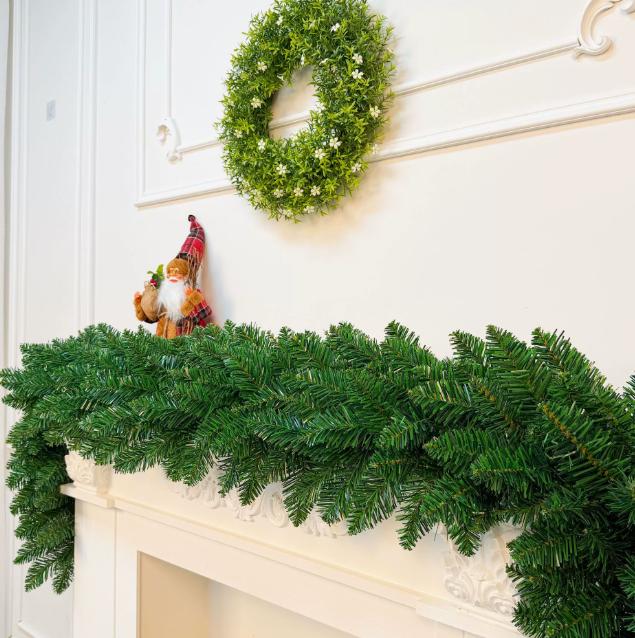 Dây Thông Đầu Nhọn Trang Trí Noel – Xanh Trơn / Phun Tuyết Dây Lá Thông Giáng Sinh Decor Cầu Thang, Cửa, Lò Sưởi