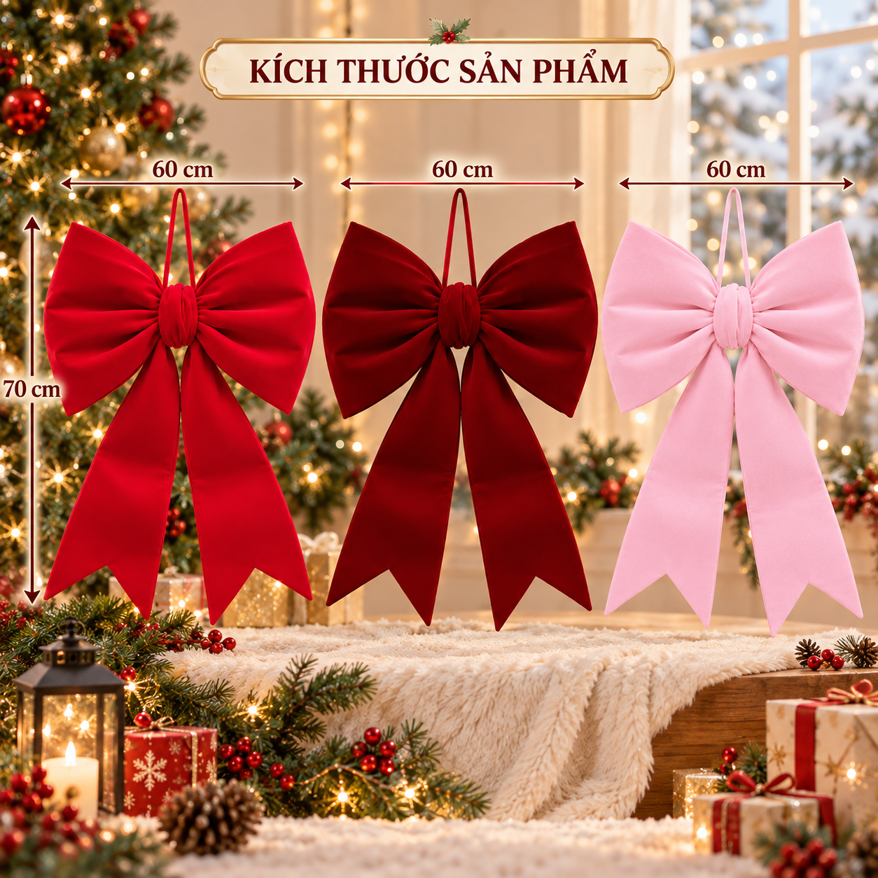 Nơ Nhung Đỏ Đậm Đuôi Cá 60CM NCC01 Sang Trọng Trang Trí Decor Tiệc, Sảnh Lớn